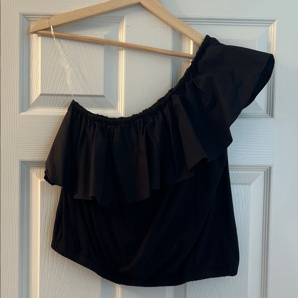 a new day Black Ruffle Off-Shoulder Tank Top
